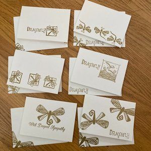 6 GOLD EMBOSSED Dragonfly Theme Cards Hand Made